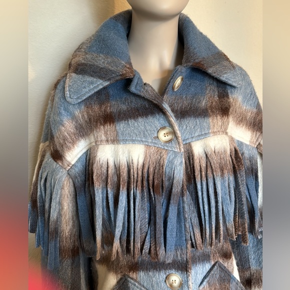 ASOS WHITE wool plaid coat with fringe, size 4 NWOT - Picture 6 of 14